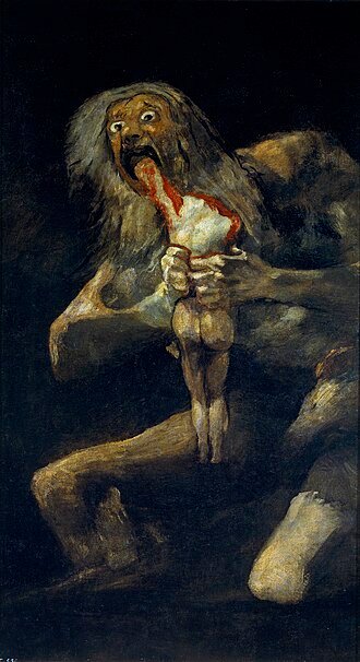 Saturn Devouring His Son by Francisco Goya, demonstrating dark emotional intensity.